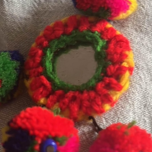 Adorable pompom mirrorwork Indian earrings - Picture 2 of 3